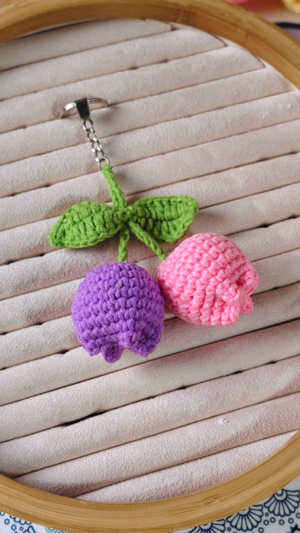 Double Tulip flower keychain