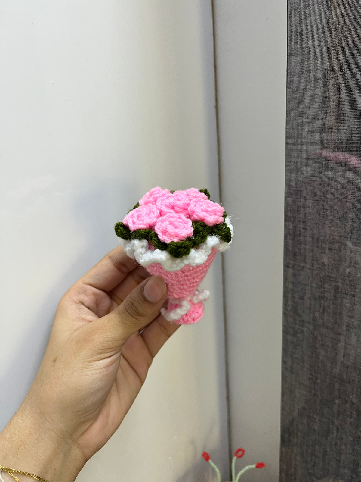 Mini Pink Flower Bouquet Keychain