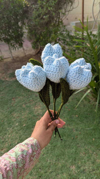 Sky Blue Crochet Tulip Stem