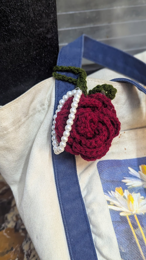 Crimson Rose Pearl Strap Bag Charm