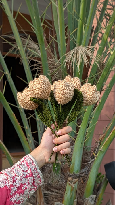 Warm Beige Crochet Tulip Stem