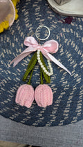 Pink Tulip Pearl Ribbon Keychain