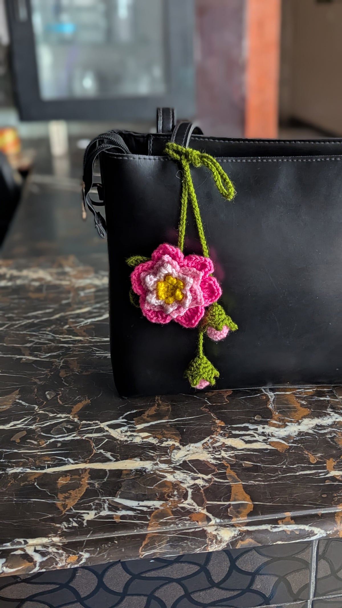 Layered Pink Wildflower Charm Keychain