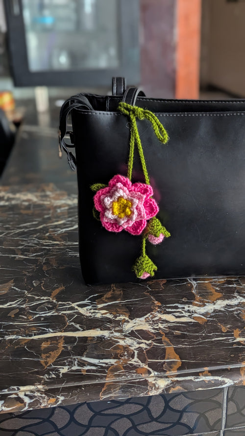 Layered Pink Wildflower Charm Keychain