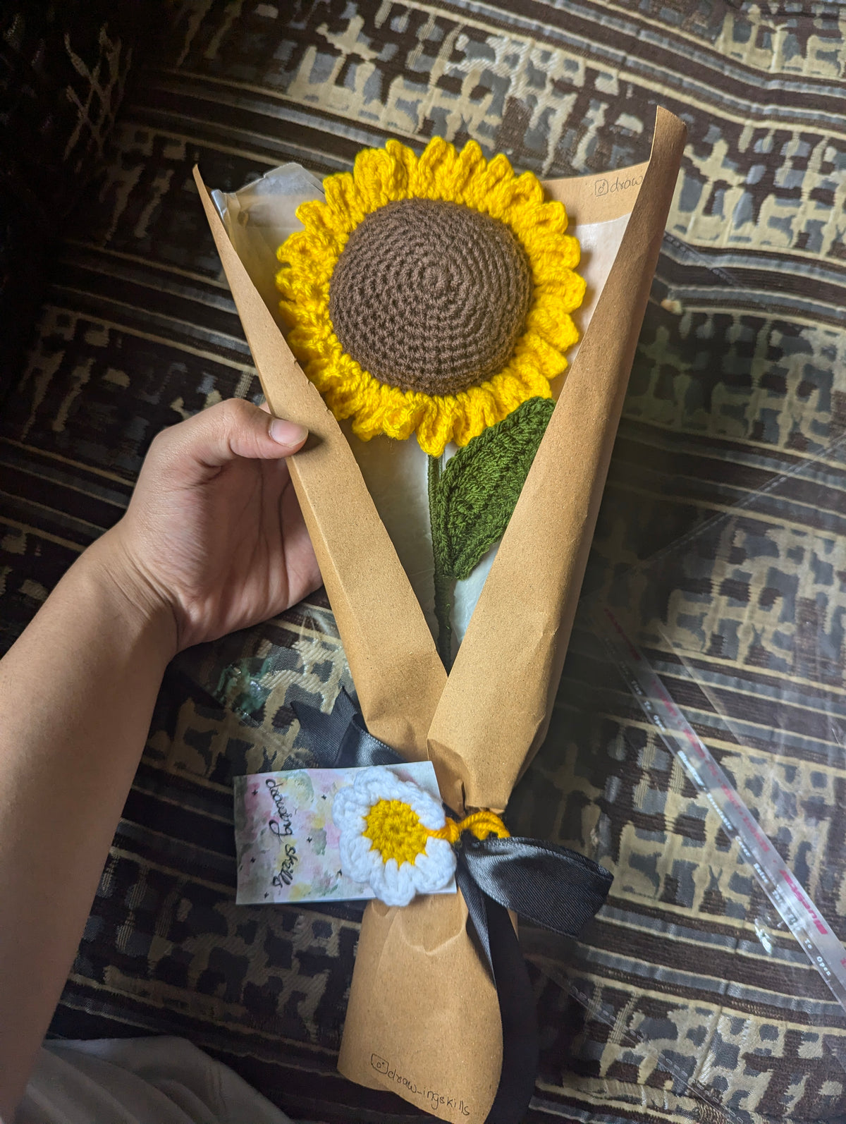 Kraft Wrapped Sunflower Crochet Stem