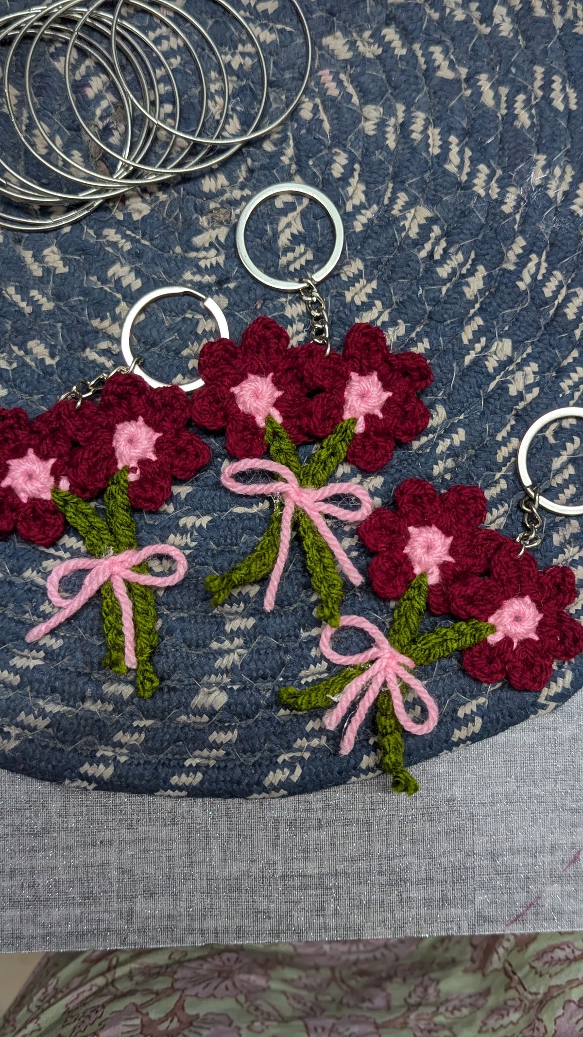 Maroon Bouquet Charm Keychain