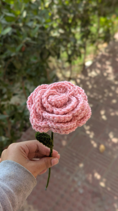 Soft Blush Crochet Rose Stem