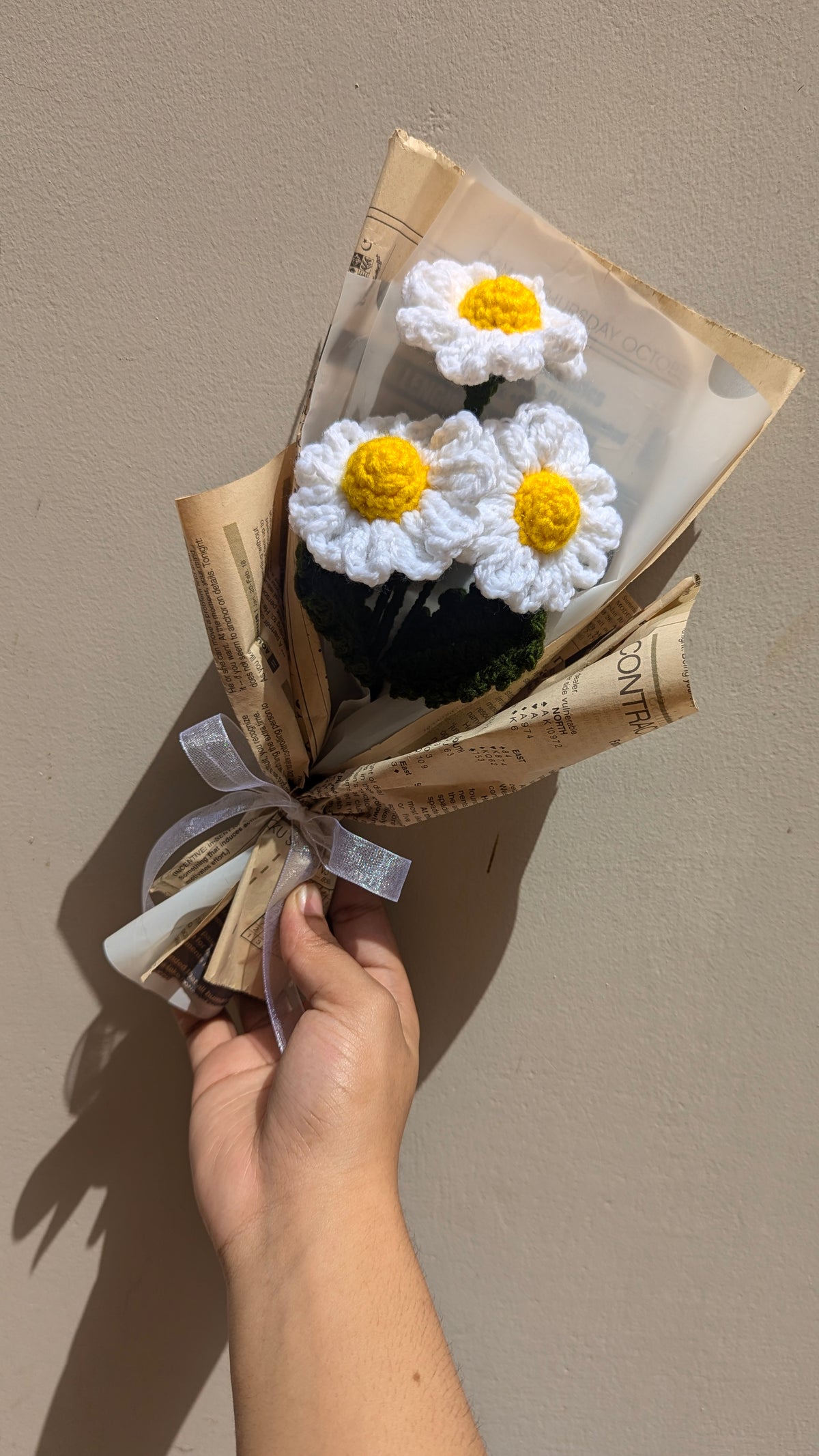 Vintage Newspaper Daisy Crochet Bouquet