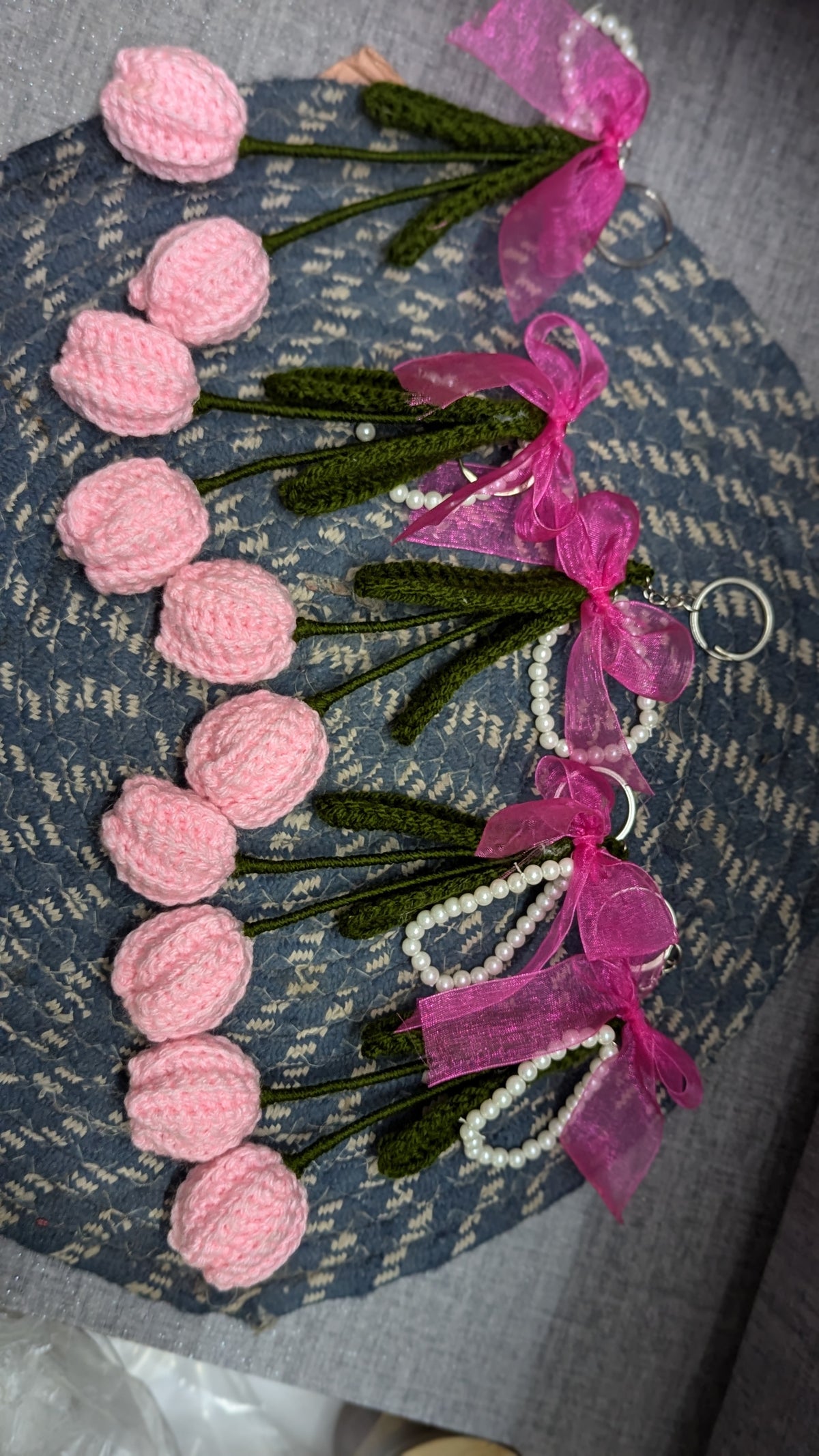 Sheer Bow Pink Tulip Bunch Keychain