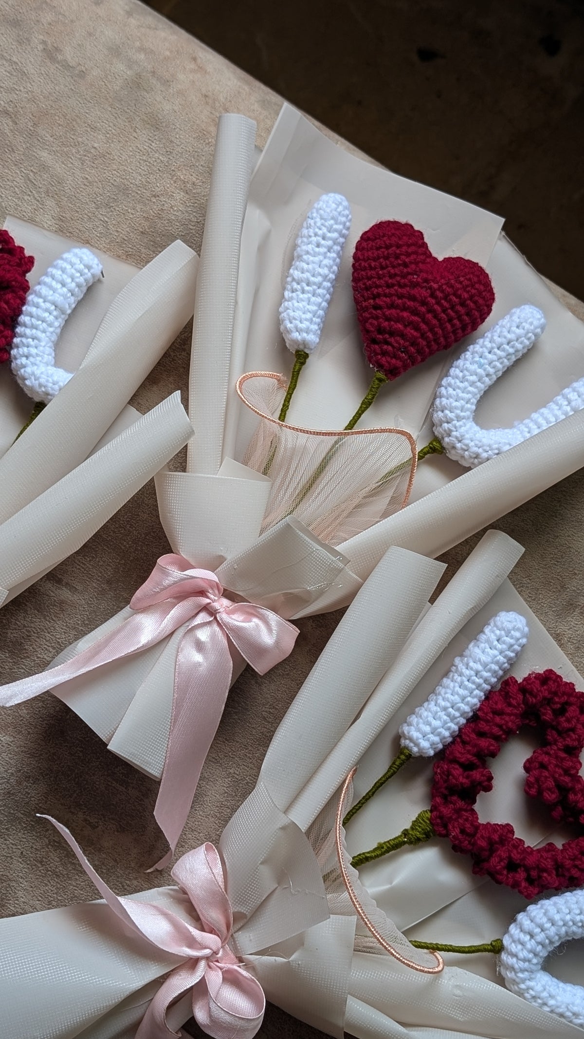 Soft Love Heart Crochet Bouquet