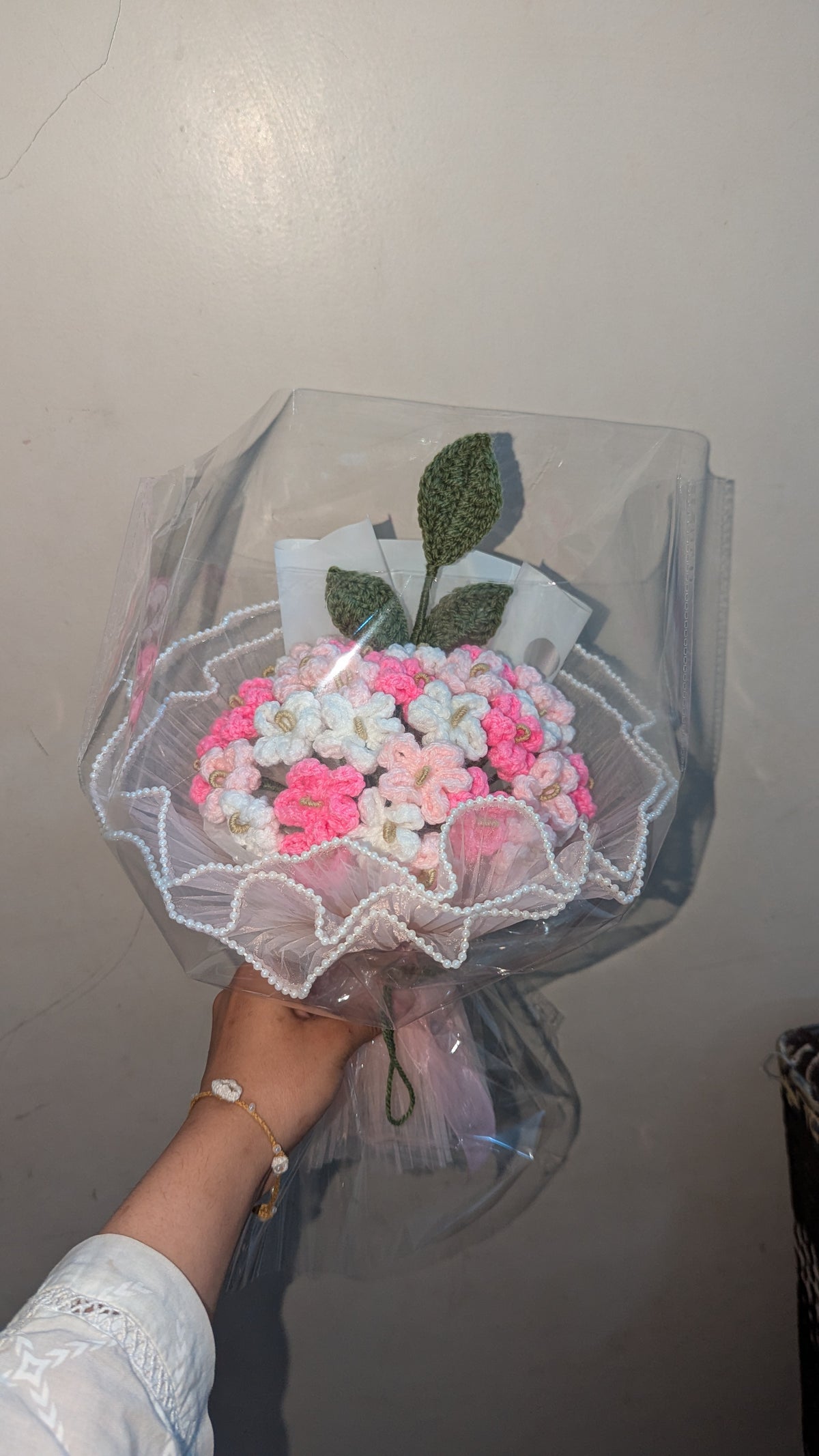 Pearl Encased Pink Hydrangea Bouquet