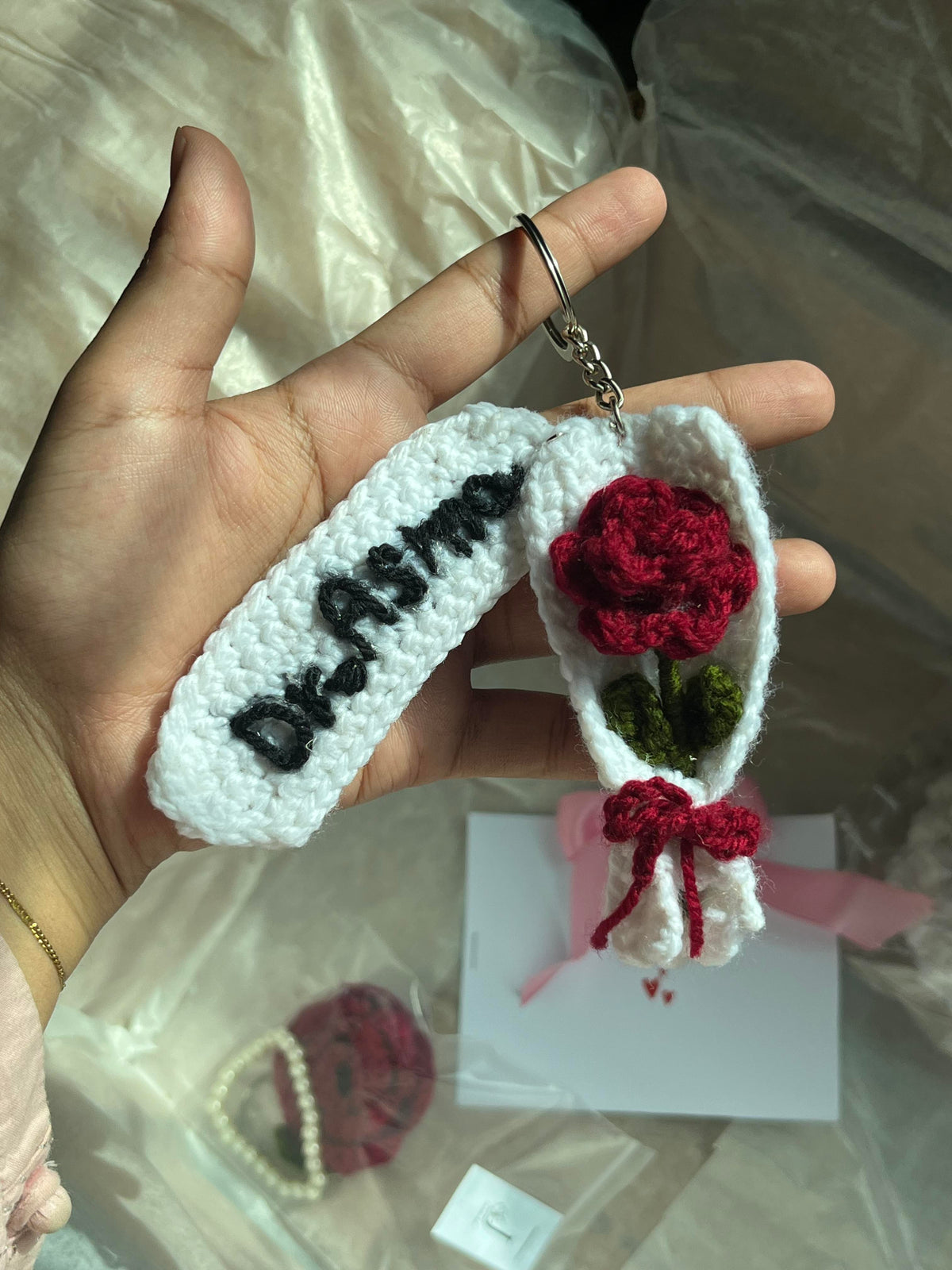 Red Rose Bouquet Charm Keychain