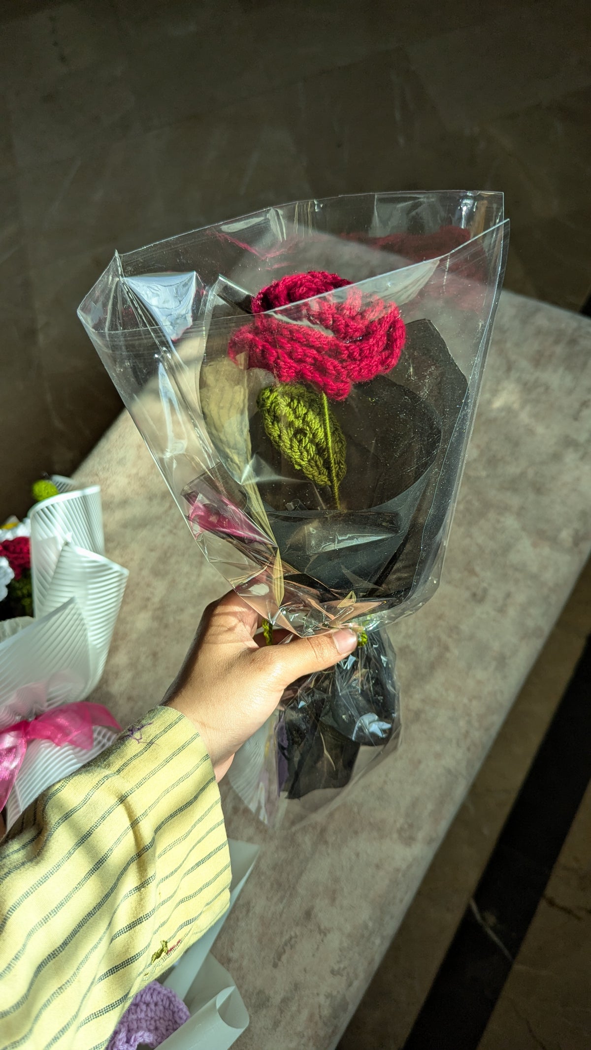 Single Crimson Rose Clear Wrap Stem