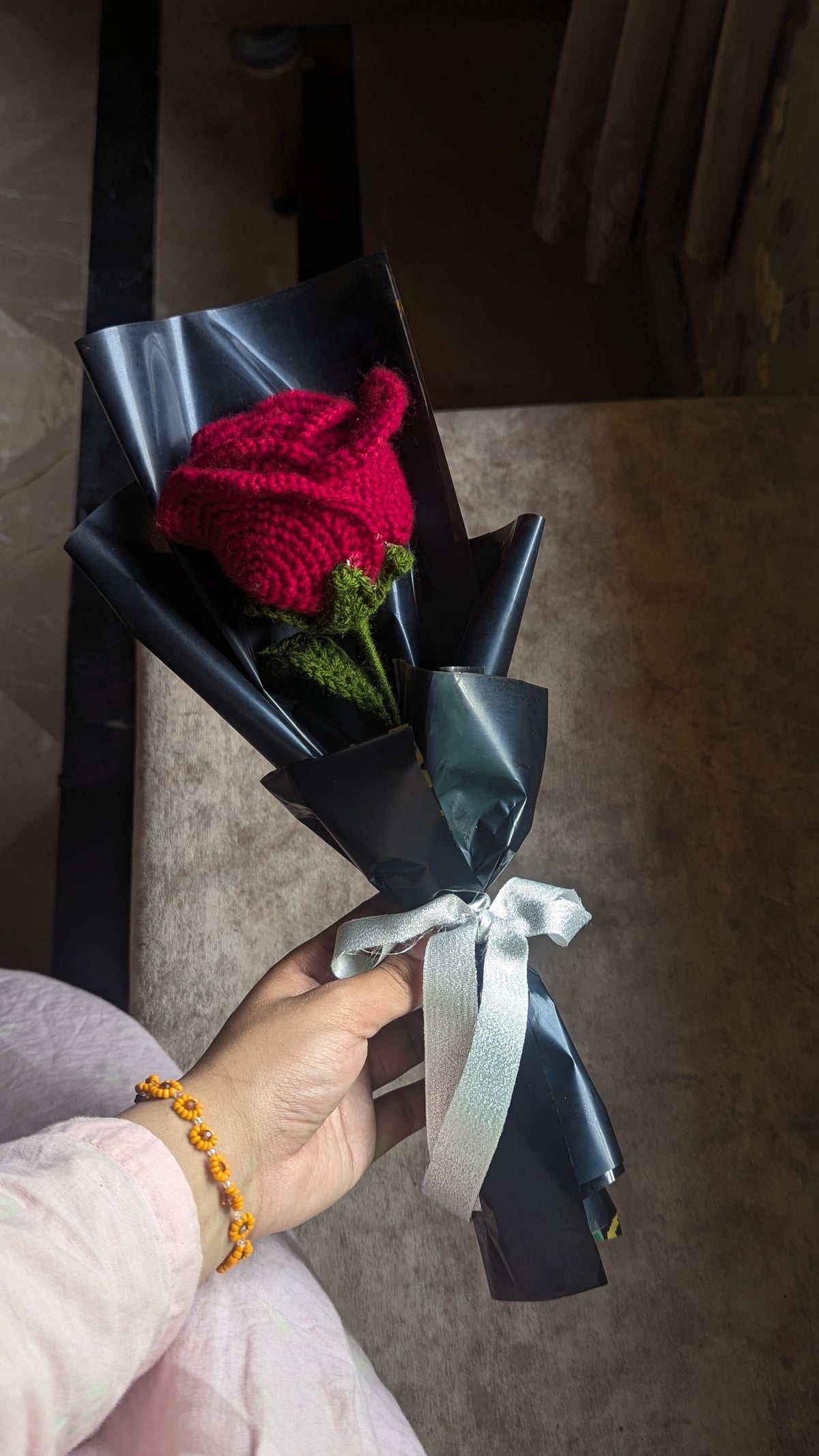 Midnight Crimson Rose Wrapped Stem