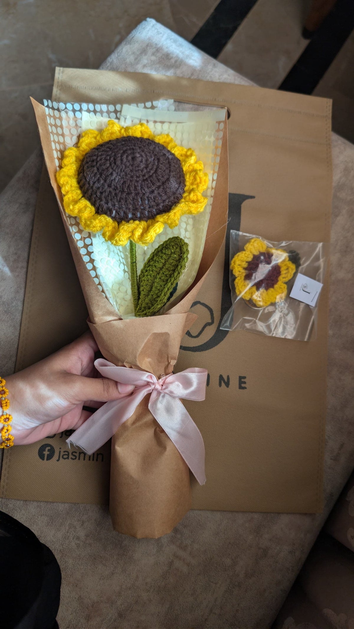 Charming Single Sunflower Crochet Bouquet