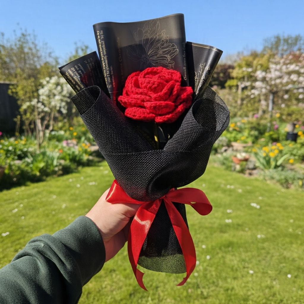 Red rose bouquet (with greeting card) black wrapping (size M)