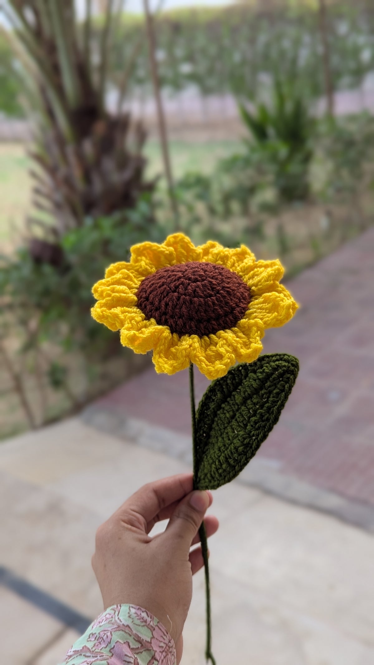 Bright Sunshine Crochet Sunflower Stem