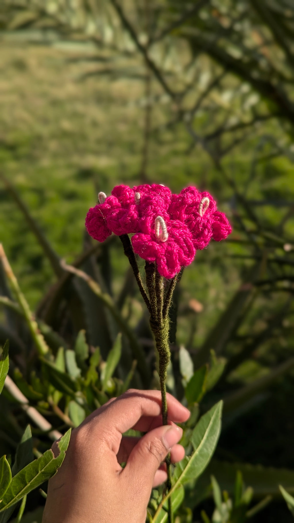 Hot Pink Cluster Crochet Stem
