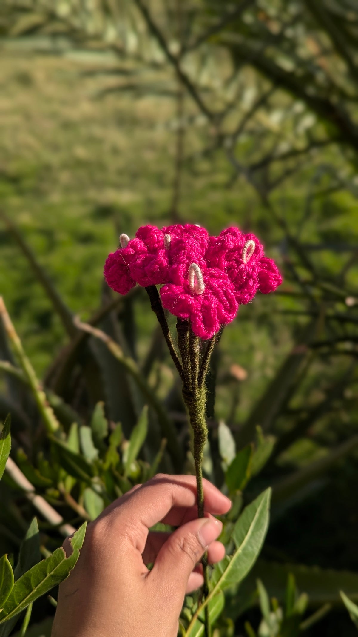Hot Pink Cluster Crochet Stem