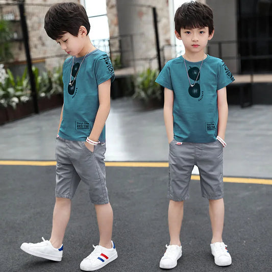 2024 summer Teenager Boys Clothes Casual Outfit Kids Tracksuit Child t shirt + shorts hot pant 4 5 6 7 8 9 10 12 11 13 14 Year