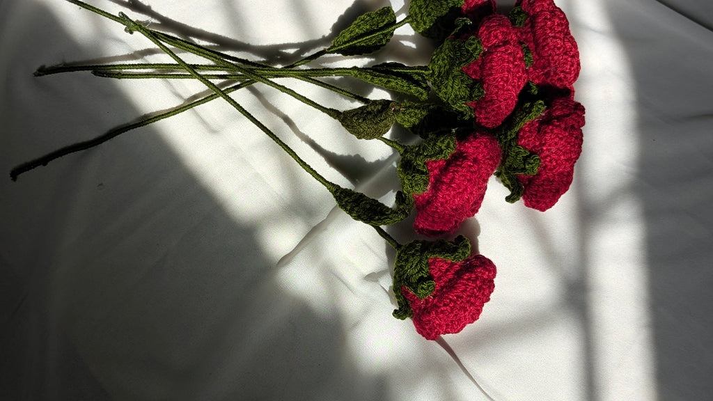 Classic Crimson Crochet Rose Stem