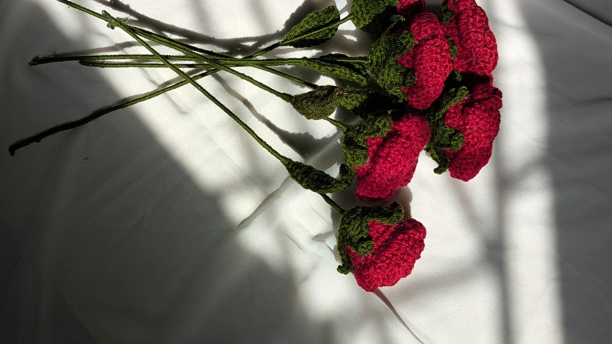 Classic Crimson Crochet Rose Stem