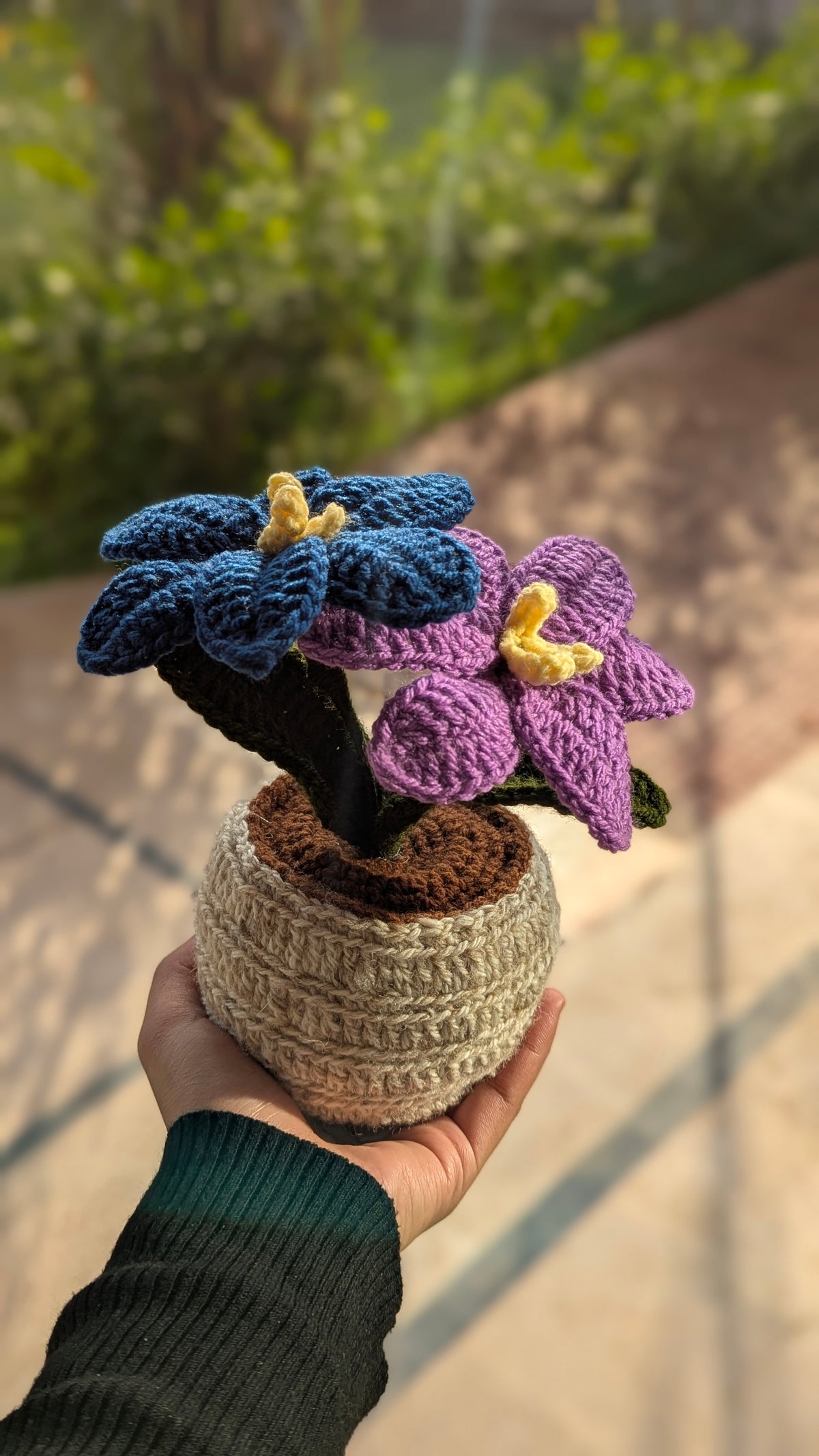 Midnight Blue Crochet Blossom Pot