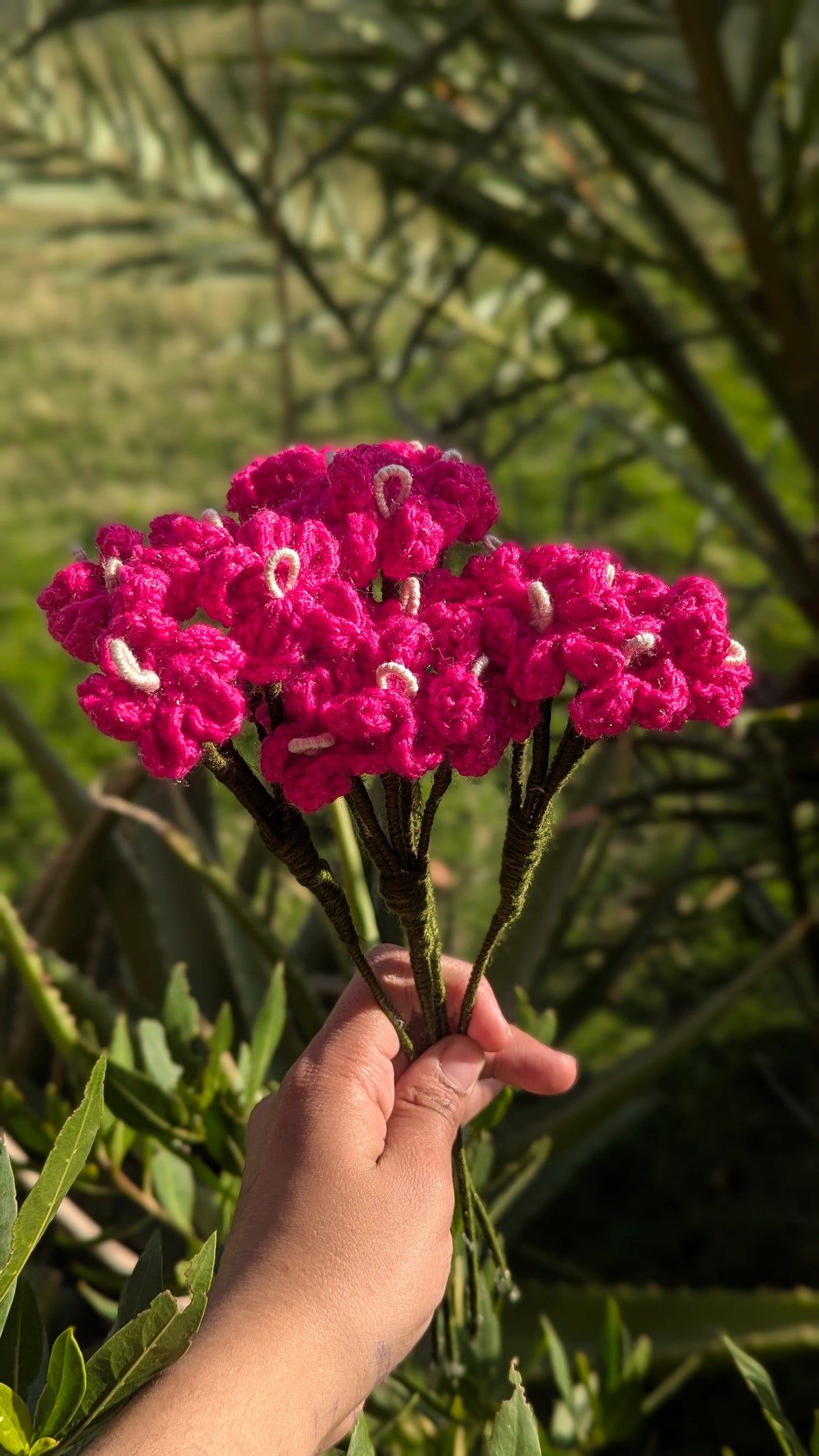 Hot Pink Cluster Crochet Stem