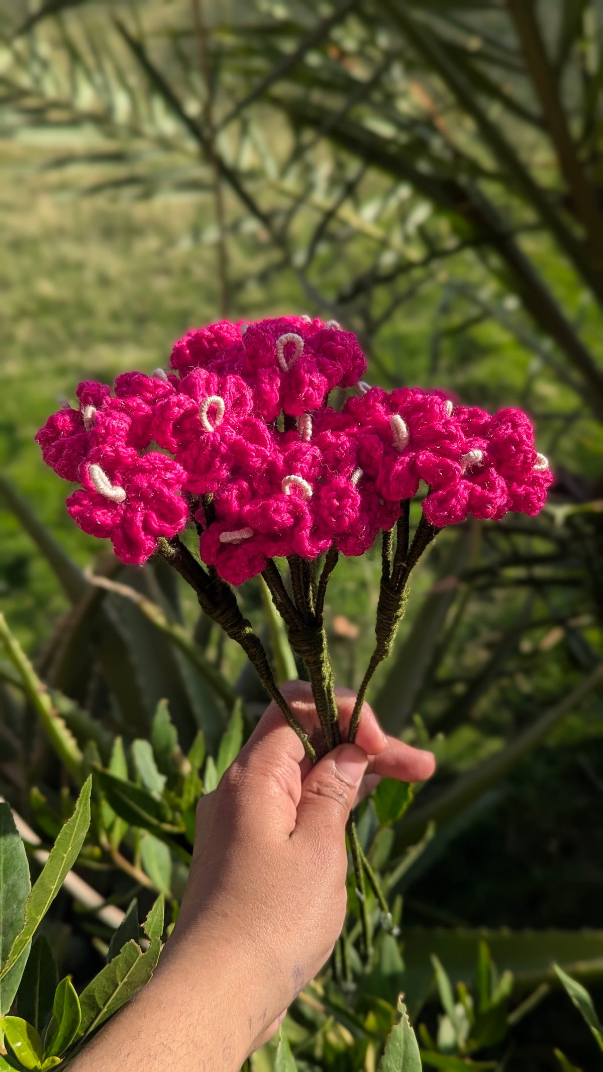 Hot Pink Cluster Crochet Stem