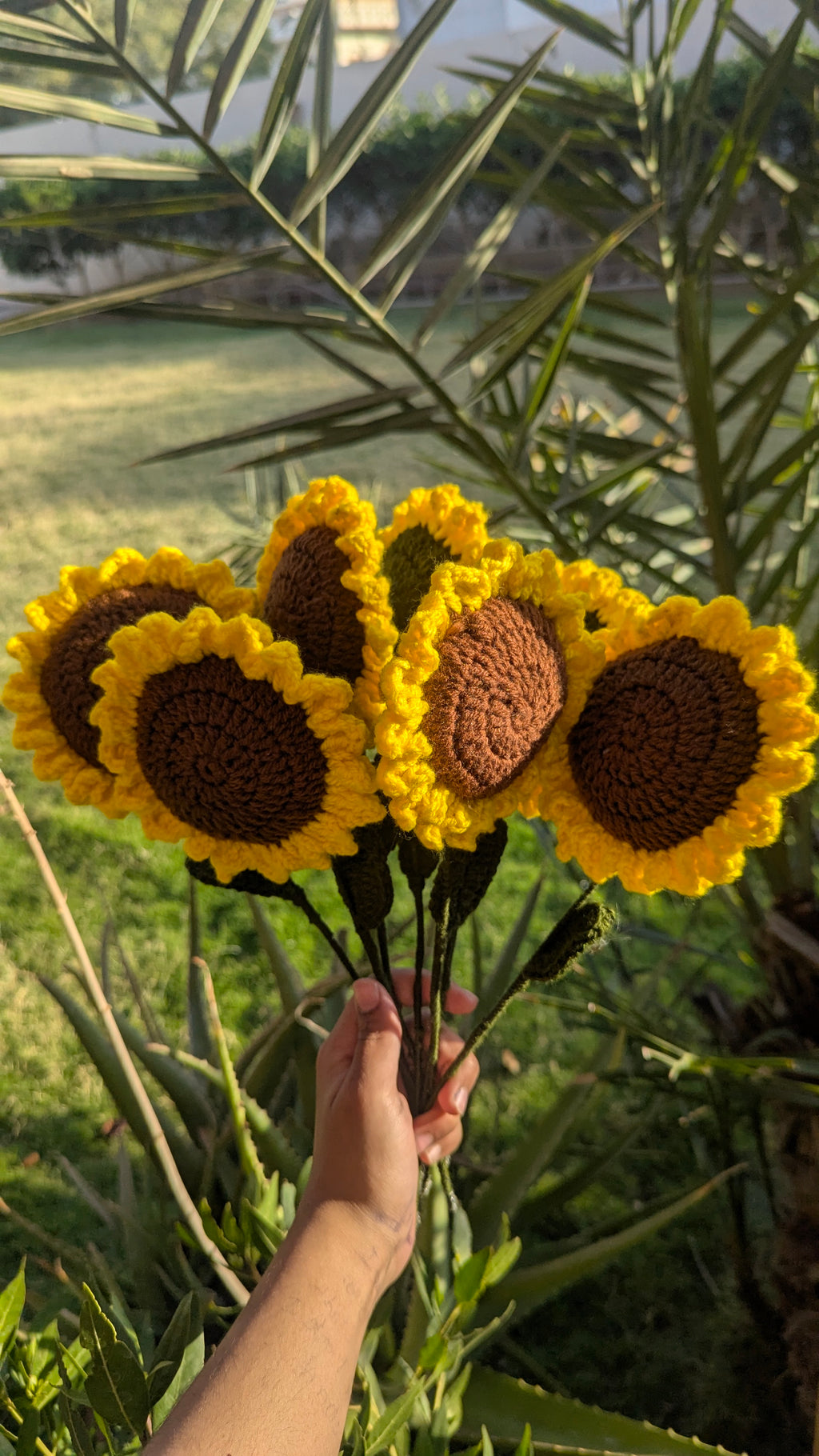 Bright Sunshine Crochet Sunflower Stem