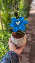 Vibrant Cerulean Blue Floral Pot