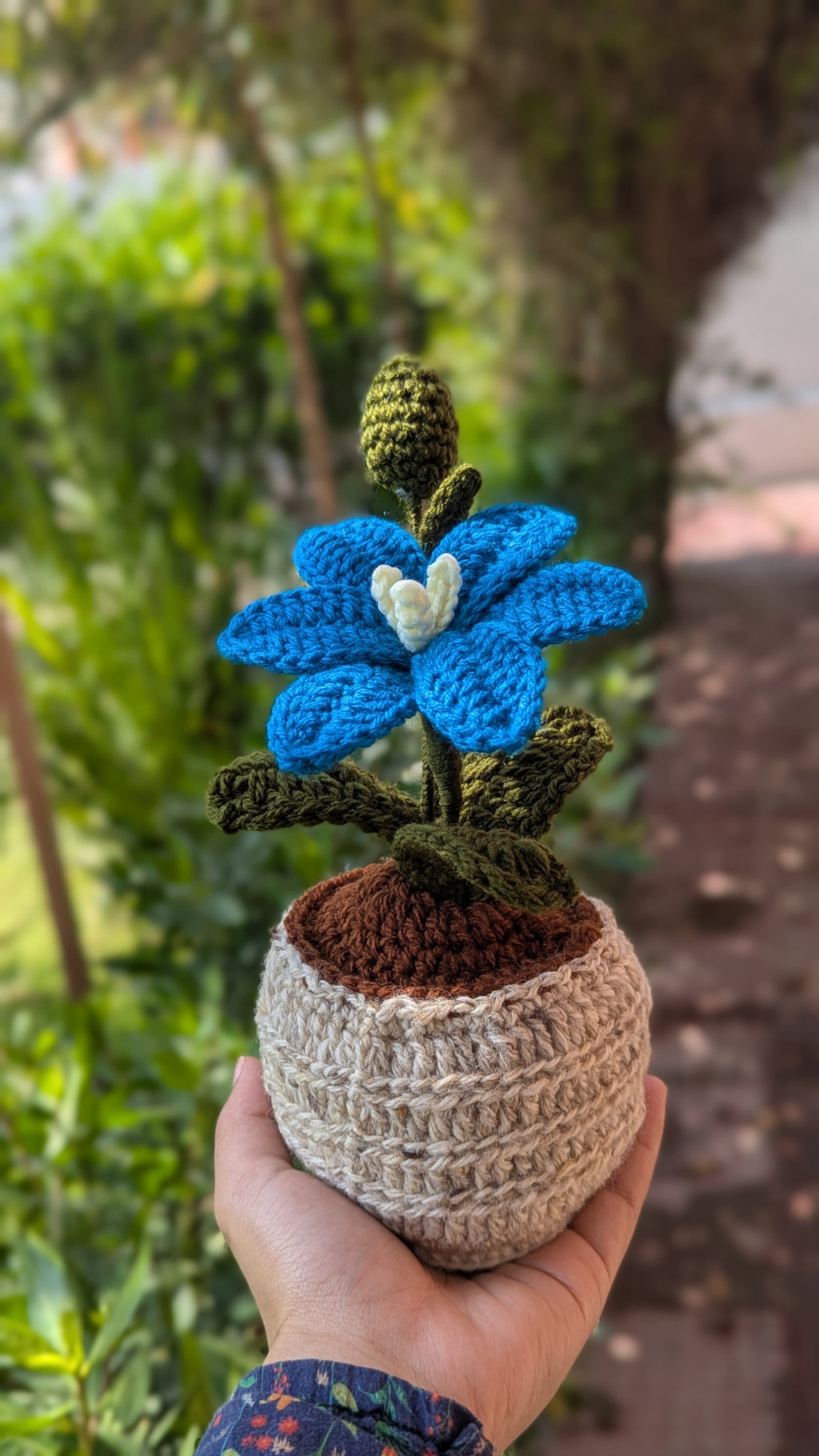 Vibrant Cerulean Blue Floral Pot