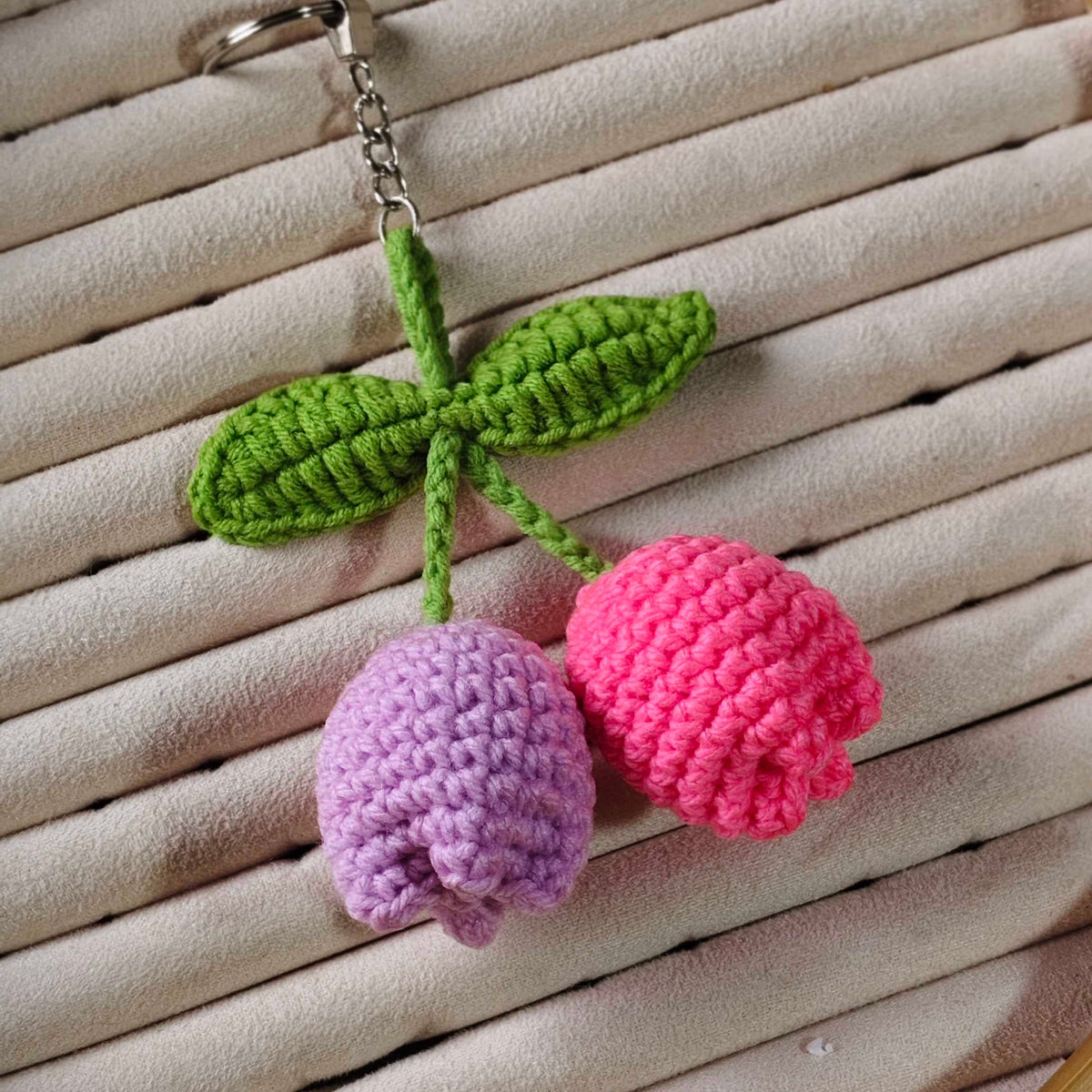 Double Tulip flower keychain
